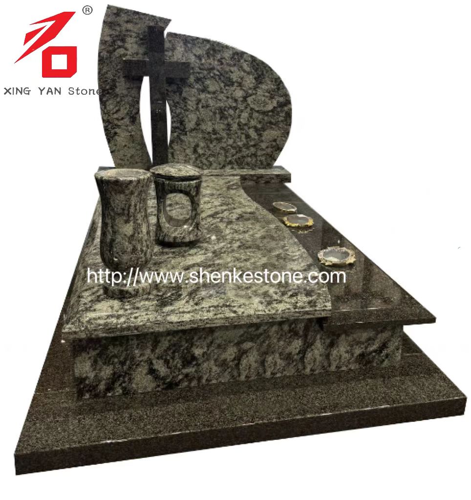 Monumen Pemakaman Granit Hijau Zaitun Cina (dengan vas)