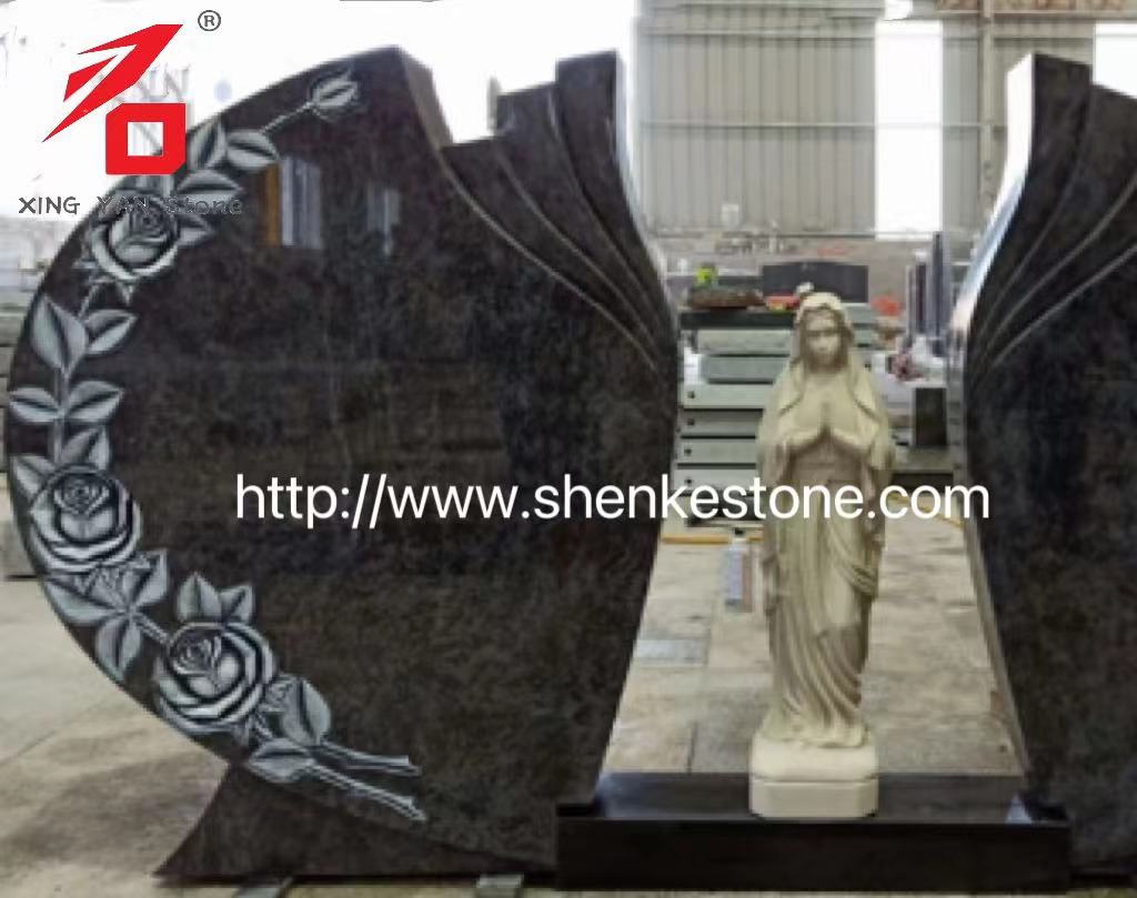 Ukiran ganda mawar mary nisan bahama granit biru