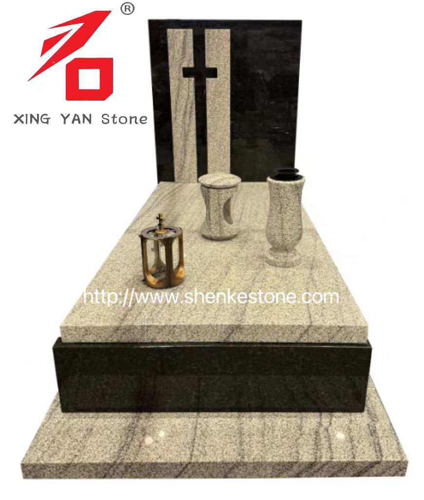 Monumen Pemakaman Dirancang Granit Modern (dengan Vas Pemakaman dan Lentera)
